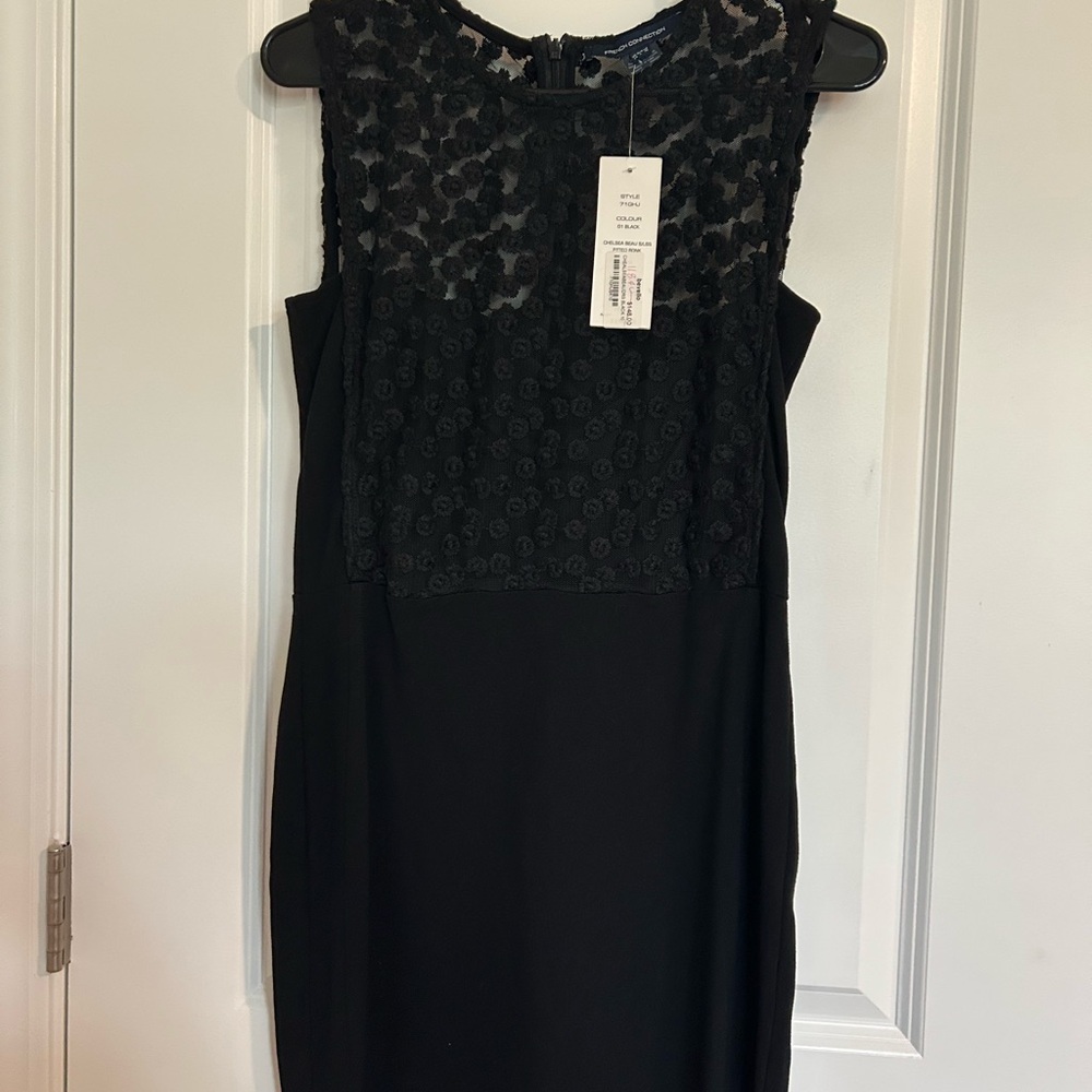 French Connection Black Floral Lace Midi Dress